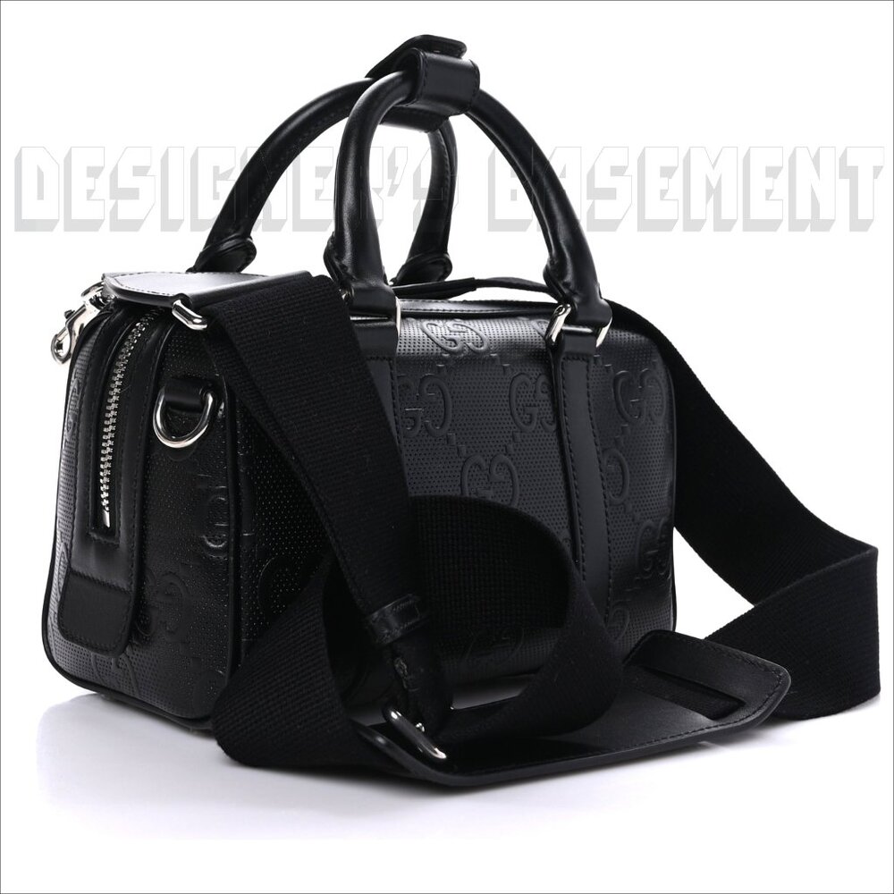 GUCCI blck Calfskin TENNIS perforated GG Embossd Mini Duffle BOSTON strap Bag ๐ - Picture 7 of 10